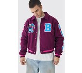 boohoo Chaqueta Tall Bomber Con Aplique Always On The Grind, Purple