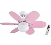 Bastilipo - Algarve Dc, Ventilador De Techo Con Motor Dc, Mando A Distancia, 75cm Ø, 6 Aspas, Rosa/celeste, Luz Led 3 Tonos, Chasis Blanco
