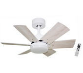 Bastilipo - Cala Blanca Dc,ventilador De Techo Con Motor Dc, Mando A Distancia, 75 Cm Ø, 6 Aspas, Blanco/roble Claro, Luz Led 3 Tonos, Chas