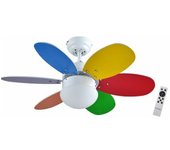 Bastilipo - Bolonia Dc, Ventilador De Techo Con Motor Dc, Mando A Distancia, 75cm, 6 Aspas, Multicolor/ Blanco, Luz Led 3 Tonos, Chasis Ba