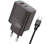 Cargador Red Universal Ultra Fast Pd Tipo-c + Usb Cool (65w + Cable Tipo-c) Gan Negro