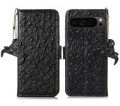 Funda De Piel Auténtica Con Bloqueo Rfid Para Google Pixel 9 Pro, Color Negro