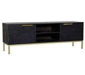 Mueble De Tv Dkd Home Decor Negro Metal Dorado Madera De Mango (147 X 40 X 51 Cm)