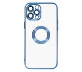 Funda Iphone 12 Pro Silicona Cámara Cubierta Transparente Contorno Azul Cromado
