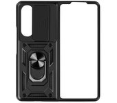 Carcasa Para Samsung Z Fold 5 Cubre Cámara Anilla Soporte Vídeo Negro