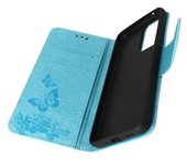 Funda De Mariposa Y Flor Para Samsung Galaxy A33 Con Soporte De Vídeo Azul