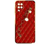 Carcasa Geométrica Samsung Galaxy A12 Con Cadena Trébol De Cuatro Hojas Rojo