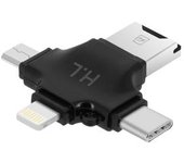 Lector Tarjetas Micro-sd 4 En 1 Usb-c/lightning/micro-usb/usb - Hl107 Negro
