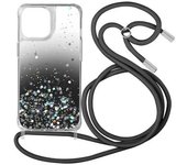 Funda Iphone 13 Pro Purpurina Correa Extraíble - Degradado Negro