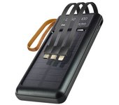 Batería Externa Solar De 15000mah Con Cable Linq Negro Micro Usb Lightning Usb C