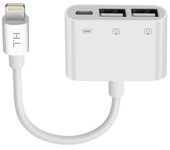 Adaptador Iphone Y Ipad Lightning A Doble Usb Y Lightning Para Carga - Blanco