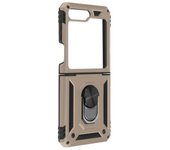 Funda Para Samsung Z Flip 5 Antigolpes Bimaterial Anillo Soporte Vídeo Dorado