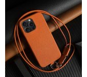 Funda Para Iphone 13 Pro Con Cordón De Piel De Vaca Auténtica, Carcasa Trasera De Pc, Color Naranja