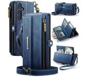 Funda De Cuero Con Cremallera Y Correa Para Samsung Galaxy S22 Plus(+) 5g, Color Azul