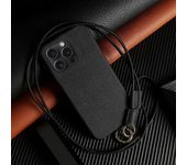 Funda Para Iphone 13 Pro Con Cordón De Piel De Vaca Auténtica, Carcasa Trasera De Pc, Color Negro