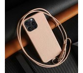 Funda Para Iphone 13 Pro Con Cordón, Piel De Vaca Auténtica, Carcasa Trasera De Pc, Color Rosa