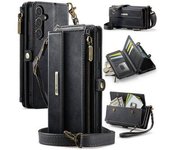 Funda De Cuero Con Cremallera Y Correa Para Samsung Galaxy S22 Plus(+) 5g, Color Negro