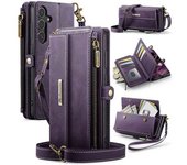Funda De Cuero Con Cremallera Y Correa Para Samsung Galaxy S22 5g, Color Morado