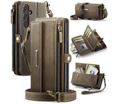 Funda De Cuero Con Cremallera Y Correa Para Samsung Galaxy S22 Plus(+) 5g, Color Marrón