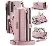 Funda De Cuero Con Cremallera Y Correa Para Samsung Galaxy S22 Plus(+) 5g, Color Rosa