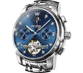 Reloj Hueco Automático Para Hombre Calendario Clásico Reloj De Acero Inoxidable Resistente Al Agua(azul Plateado)