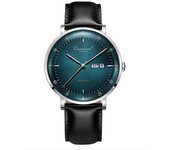 Reloj Automático Para Hombre Con Fecha Y Correa De Piel - Plata Verde