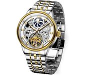 Reloj Hueco Para Hombre De Cuero Fase Lunar Cuerda Mecánica Automática Reloj Luminoso Impermeable(oro Plateado)