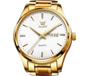 Reloj De Cuarzo De Acero Inoxidable Dorado Para Hombre Calendario Semanal Luminoso Resistente Al Agua(oro Y Blanco)