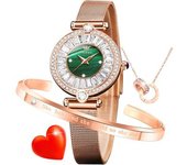 Reloj Mecánico Automático Hueco Para Mujer, Luminoso, Plateado, Resistente Al Agua(verde)