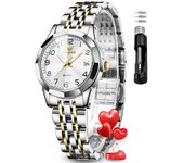 Reloj De Cuarzo De Moda Para Mujer, Diamante Luminoso Resistente Al Agua(oro-blanco)