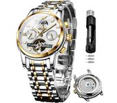 Reloj Hueco Automático Para Hombre Calendario Clásico Reloj De Acero Inoxidable Resistente Al Agua(oro Blanco)
