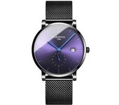 Reloj Automático De Malla Ultrafino De Acero Inoxidable Resistente Al Agua Para Hombre - Negro Azul Dorado