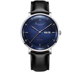 Reloj Automático Con Fecha Para Hombre De Brands Con Correa De Piel - Azul Plateado