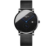 Reloj Automático De Malla Ultrafino De Acero Inoxidable Resistente Al Agua Para Hombre, Color Azul Y Negro