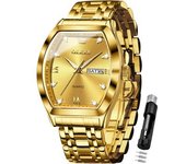Reloj Luminoso Resistente Al Agua Con Esfera Grande De Acero Inoxidable Con Diamantes Cuadrados Y Fecha(oro)