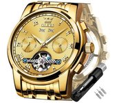 Reloj Luminoso Impermeable De Acero Inoxidable Mecánico Automático Tourbillon Para Hombre(oro)