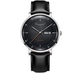 Reloj Automático Para Hombre Con Fecha Y Correa De Piel - Negro Plata