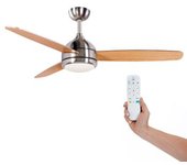 Ventilador De Techo Kekai Siroco Plata Dc 132x40cm 55w Plata Con Aspas De Madera, Luz Regulable, Temporizador Y Aplicación Smart