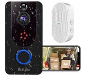 Timbre Con Cámara Inalámbrica, Timbre Con Vídeo Inalámbrico, Resolución Fhd 1080p, Detección De Movimiento Pir, Visión Nocturna Clara, Resistencia Al