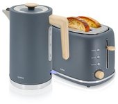 Nordic Set Tostadora Pan Ranura Ancha 2 Rebanadas + Hervidor Agua Eléctrico 1,7l Inalámbrico Gris 2200w Briebe Skt1167gry
