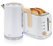 Nordic Set Tostadora Pan Ranura Ancha 2 Rebanadas + Hervidor Agua Eléctrico 1,7l Inalámbrico Blanco 2200w Briebe Skt1167wht