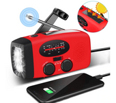 Radio De Manivela Negra/roja Con Celda Solar, Linterna Y Radio De Emergencia Powerbank De 2000 Mah, Survival 200