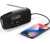 Linterna Led De Radio Con Manivela De Emergencia Y Panel Solar Con Fuente De Alimentación Móvil De 2000 Mah, Color Negro