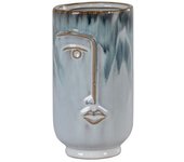 Jarrón De Porcelana Azul Con Cara Ø 9 X 17 Cm