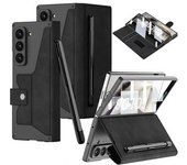 Funda Para Samsung Galaxy Z Fold 6 Con Ranura Para S Pen, Soporte, Ranura Para Tarjetas, Cierre Magnético Y Protector De Pantalla. - - Negro