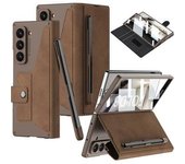 Funda Para Samsung Galaxy Z Fold 6 Con Ranura Para S Pen, Soporte, Ranura Para Tarjetas, Cierre Magnético Y Protector De Pantalla. - - Marrón