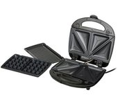 Sandwichera 3 En 1, Placas Intercambiables, Sandwich Tostadora, Gofrera Gofres Belgas, Grill Negro 1000w Camry Cr3024