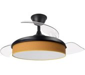 Ventilador De Techo Led Negro/amarillo 72w Metal/textil/abs/policarbonato Motor Dc Con Temporizador Mando A Distancia Palas Retractiles Verano E In