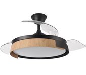 Ventilador De Techo Led Negro / Haya 72w Metal / Abs / Policarbonato Motor Dc Con Temporizador Mando A Distancia Palas Retractiles Verano E Inviern