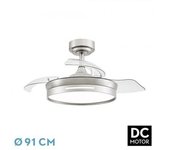 Ventilador De Techo Led Niquel 48w Metal / Abs / Policarbonato Motor Dc Con Temporizador Mando A Distancia Palas Retractiles Verano E Invierno -